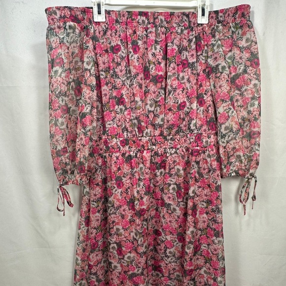 INC International Concepts Pink Floral Off Shoulder High Low Midi Dress XL - Picture 11 of 13